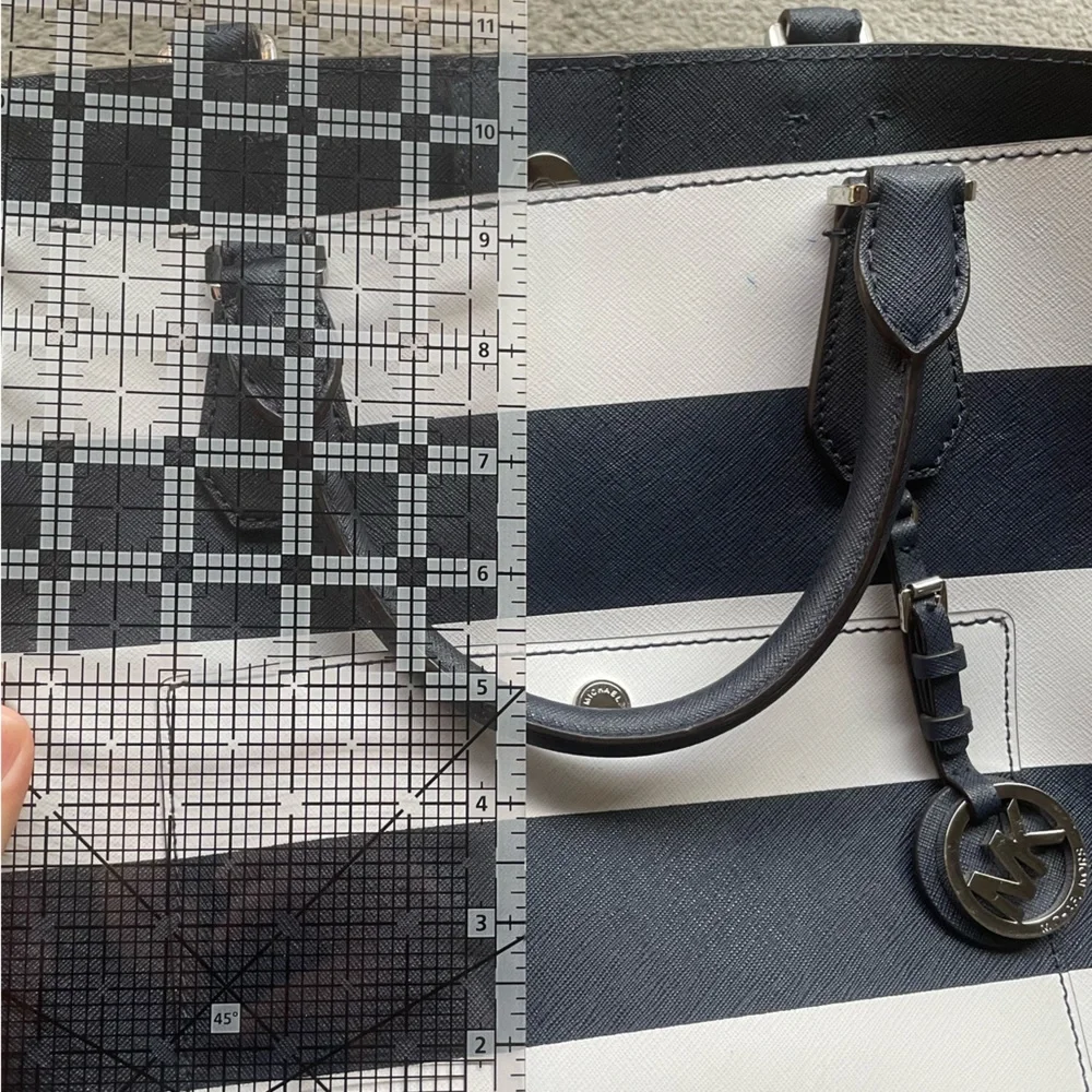 Michael Kors Navy and White Striped Handbag - Picture 3 of 4